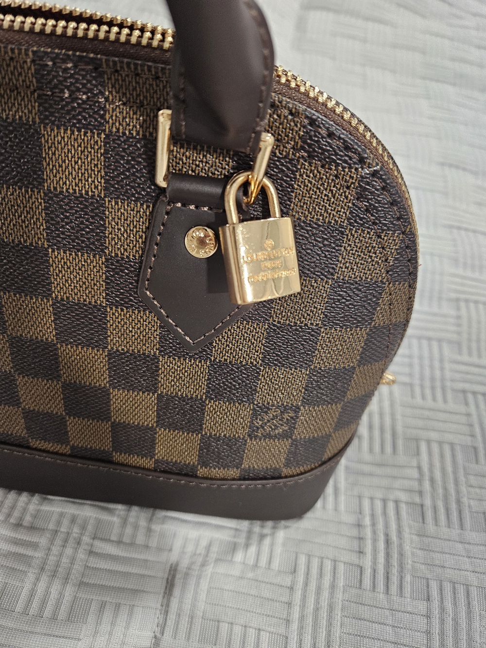 Brown Checkered Dome Satchel Fashion Bag - Picture 2 of 14